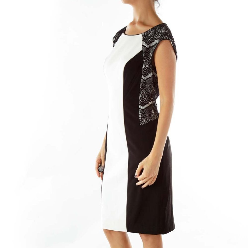 Calvin Klein Black White Body Con Cocktail Dress - Picture 2 of 3